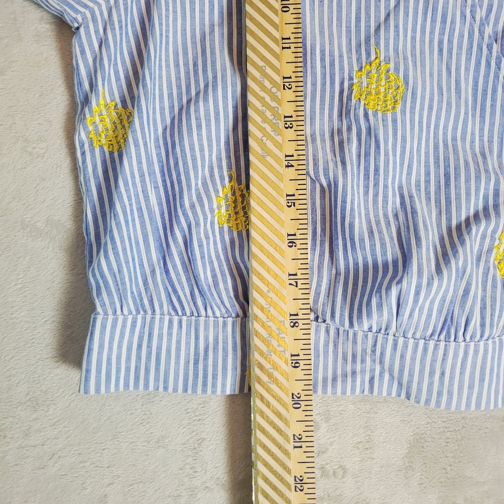 J Crew Striped Wrap Front Top Embroidered Pineapples L 100% Cotton - Picture 6 of 8